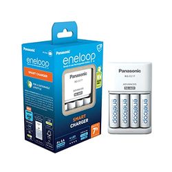 eneloop Smart Cargador, para 1-4 Pilas Recargables AA/AAA, 7h de Tiempo de Carga, 7 Funciones de Seguridad, 4 Pilas eneloop AA (2000 mAh) Incluidas