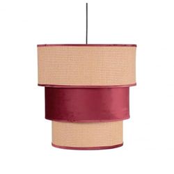 Ciondolo Lucio a 3 paralumi in rosso vino, ideale per dare un tocco di eleganza alla tua casa. Dona calore e stile. Compatibile con lampadine E27. Dimensioni: 37 cm di diametro.
