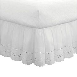 Fresh Ideas - Mantovana giroletto con Occhielli, arricciata e con Dettagli Ricamati, Lunghezza Caduta 35,6 cm, per Letto Queen Size, Colore: Bianco