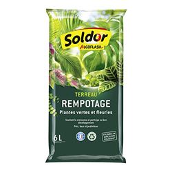 ALGOFLASH Terreau Rempotage Plantes Vertes et Plantes Fleuries, UAB, Prêt à l'Emploi, Fabriqué en France, 6 L,TREMP6