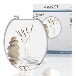 SCHÜTTE 80022 Balance - Assento de sanita com núcleo de madeira, adequado para todas as casas de banho habituais, carga máxima de 150 kg, design de pedras em óculos e tampas