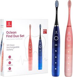 Oclean Lot de 2 Brosses à dents électriques Sonique, Longue 180 jours d'autonomie, 5 Modes réglables, Minuterie 2 minutes, Rappel 30s, IPX7, Cadeau Set Rouge + Bleu