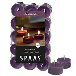 Spaas 30 Scented Clearlights, Tealights in Transparent Clear Cup, 4.5 Hours, Wild Orchid, aubergine