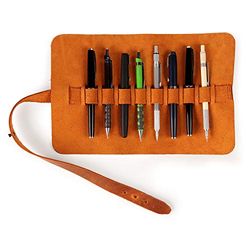 Londo Lederen Pen en Potlood Roll Case (Camel)