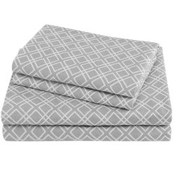 Comfort Spaces Katoen Flanel Ademend Warm Diep Pocket Lakens Met Kussensloop Bedding, Vol, Grijs Geo 4 Stuk