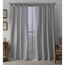 Exclusive Home Curtains Loha Linen Braided Tab Top Curtain Panel Pair, 54x108, Dove Grey