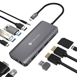 NOVOO USB C Docking Station, 12 in 1 USB C Hub Triple Display, Dual 4K HDMI, 4 USB Ports, RJ 45 Gigabit Ethernet, SD/TF Card Reader, VGA, 100W PD, 3.5mm Audio Jack, for MacBook