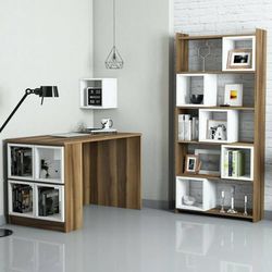 Dmora Bureau Cast, Bureau Multi-usages, Table pour Bureau, Porte PC, Plan de Travail, 120 x 65 x 75 cm, Noyer et Blanc