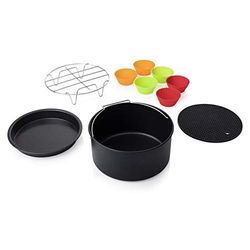 Princess 182012 Set Airfryer 5.2 L Set di 10 Accessori per Friggitrice Ad Aria Calda 4.5 Litri + 5.2 Litri, Aluminum, Nero