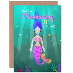 Wee Blue Coo Mermaid Pink Mermazing Birthday 11th Greetings Card