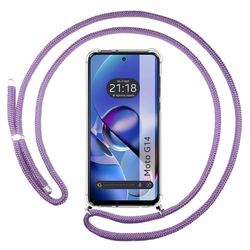 Tumundosmartphone Custodia a sospensione trasparente per Motorola Moto G14 con cordino viola