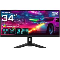 Gigabyte M34WQ 34" Monitor da Gioco WQHD - 3440 x 1440, 144Hz, 1ms, 400 cd/m², FreeSync Premium, DisplayHDR400, HDMI 2.0, Displayport 1.4