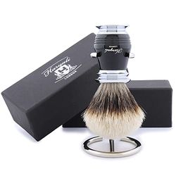 100% Puro Pelo de Tejón Afeitado Pincel con Negro & Palo Metálico y Cepillo Soporte/Sujeción. Perfecto Afeitado para Todos Piel Tipo C