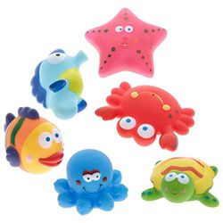 6 Divertidos Animales de baño con función de pulverización, Malla, Caballito de mar, Pulpo, etc.