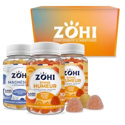 ZOHI-Coffret "Bonne humeur" - 2 pilulier ZOHI Bonne humeur 30 jours, 1 pilulier ZOHI Magnésium - Fabriqué en France - Sans sucres -Compléments alimentaires en gummies
