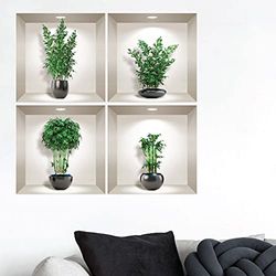 Adhesivo 3D para pared, diseño de bambú en jarrones negros, 80 x 80 cm