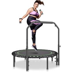 VEVOR Opvouwbare mini-trampoline, fitness, 1295 mm, trainingstrampoline, maximale belasting 205 kg, sportieve mini-trampoline, tuintrampoline met in hoogte verstelbare handgreep in 4 standen, zwart