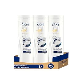 Dove Latte per il Corpo Nutrizione Essenziale, Crema Idratante per pelli secche, Confezione da 3 x 400 ml