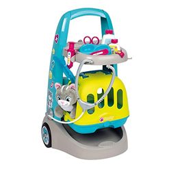 Smoby Toys - Trolley veterinario con valigetta da dottore, accessori inclusi, gatto di peluche e scatola per il trasporto, set di giocattoli con ruote per bambini dai 3 anni in su, 31 x 32 x 55 cm