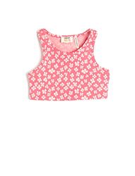 Koton Meisjes's Crop Top Mouwloos Flower Printed Slim Fit Shirt, Roze Design (2d7), 9-10 Jaar