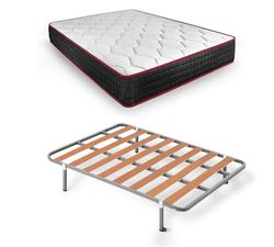 HOGAR24 ES | Compleet bed | Basic lattenbodem + visco-elastisch matras Memory Premier | Beenset met 25 cm klem | Afmetingen: 120 x 190 cm