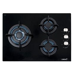 Plaque de Cuisson à gaz Cristal CATA CCI 5003 BK. Design élégant 3 brûleurs à gaz Haute Performance. Allumage Automatique. Polyvalence Puissance 59 cm 6,25kW.