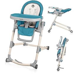 LIONELO Cora trona bebe plegable muy estable de 6 a 36 meses de hasta 15 kg, para bebés, trona alta ajustable para recién nacidos, bandeja extraíble, cinturones de seguridad (Ocean)
