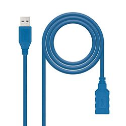 High-speed USB 3.0-kabel, type A/M naar A/H, blauw, lengte 1,0 m, ideaal voor snelle gegevensoverdracht en compatibel met meerdere apparaten.