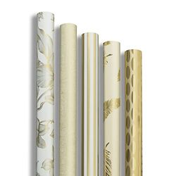 Clairefontaine 211846AMZC - 10 rollen cadeaupapier - premium papier 80 g - afmetingen: 2 x 0,70 m - motief: goud, glanzend, geometrisch, veren, bloemen - geschenkverpakking