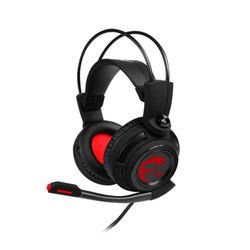 MSI DS502 GAMING HEADSET – Hörlurar med 7.1 Virtuellt surroundljud, vibrationssystem, 40 mm neodymfiber, omnidirektionell mikrofon, inline-kontroll, USB 2.0-anslutning – kabelansluten, svart/röd