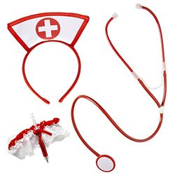 W WIDMANN MILANO Party Fashion 9864Y - Ensemble Costume Infirmière, Tête de lit, Jarretière avec dentelle, Stéthoscope, Fête à thème, Carnaval
