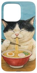 Cat Eating Ramen Cute Japanese Noodle Art Kawaii Case for iPhone 15 Pro Max