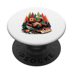 Oso Tienda Camping Cerveza Beber Campamento Campista PopSockets PopGrip Adhesivo