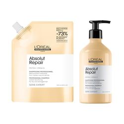 L'Oréal Professionnel Absolut Repair Shampoo, 500ml and Refill - Protein, Gold Quinoa - Serie Expert
