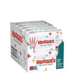 Huggies Chusteczki nawilżające dla niemowląt All Over Clean, na całe ciało, subtelne i świeże, 10 x 56 chusteczek, pudełko miesięczne