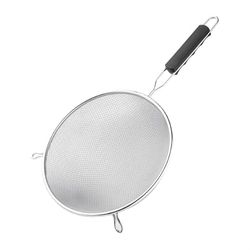 Vogue Heavy Duty Sieve 24 cm, Silver & Black, Tinned Double Mesh, Flour Sifter, Ergonomic Handle, 2x Resting Hooks, Easy Clean Design, FE743