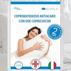 Allergosystem Set Coprimaterasso Antiacaro Matrimoniale con Cerniera 170x200cm e 2 Federe Cuscino Letto 50x80cm - Dispositivo Medico Antiacaro e Anallergico MADE IN ITALY - Linea Nuvola