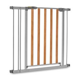 hauck Barrière Sécurité Enfant Extensible Wood Lock 2, 84 - 89 cm, Inclus Rallonge de 9 cm, sans Perçage, Barriere de Porte et Escalier, Bois et Métal Gris
