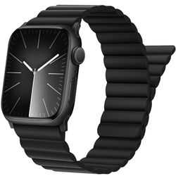 Tasikar Armband compatibel met Apple Watch-bandje, 42mm 44mm 45mm, upgrade voor vrouwen en mannen, siliconen magnetische sluiting (dubbelzijdig draagbaar), vervanging voor polsband voor iWatch SE Serie 7 6 5 4 3 2 1 (zwart)