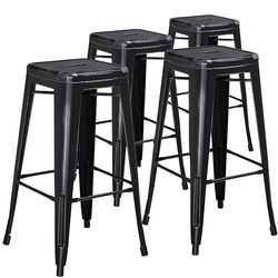 Flash Furniture Conjunto de 4 bancos de bar, grau comercial, 76 cm, sem encosto, metal envelhecido, para interiores e exteriores, ferro, plástico, cor preta