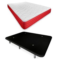 DUÉRMETE ONLINE Lit Complet avec Matelas Lite réversible + Base tapissée renforcée de Couleur Noire avec 6 Pieds métalliques filetés, 105 x 190 cm