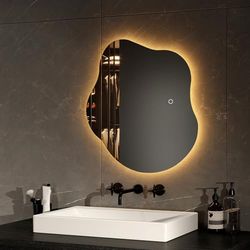 EMKE Verlichte badkamerspiegel, 50 x 45 cm, frameloze badkamerspiegel met aanraakschakelaar, anti-condens, geheugenfunctie, 3 uur automatische uitschakeling, 3 led-lichtkleuren