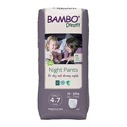 Bambo Dreamy Night Pants Nappies, Pull Up Pants, Eco Night Time Nappies Keep Beds Dry All Night, Pull Ups Training Nappies, Secure, Comfortable, Potty Training Pants, Girls M, Age 4-7, 15-35kg, 10PK