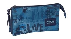 safta New Edition - Trousse Triple, Trousse pour Enfant, idéale pour Les Enfants d'âge Scolaire, Confortable et Polyvalente, qualité et résistance, 22 x 3 x 12 cm, Bleu Marine, M, Décontracté