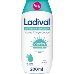 Ladival Känslig och normal hud Après vårdande lotion, lämplig för vuxna och barn från 6 månader, kyler och vårdar efter solen, fuktar intensivt, 200 ml