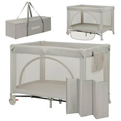 LIONELO LAURA 2in1 Reisbed en Babybox - tot 15 kg, vanaf 0-36 Maanden - 2 Hoogtes - Opvouwbaar - Compact en Lichtgewicht - Zij-ingang met Rits - T25 Schuimmatras - Wielen met Rem - Organizer, Draagtas