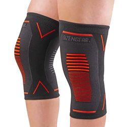 aZengear Ondersteunende kniebrace (paar) - compressiekous voor de knie tegen gewrichtspijn, bandletsel, gescheurde meniscus, artritis en voor tijdens het hardlopen en kniebuigingen (Rood, XL)