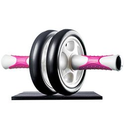Ultrasport Buikopleider AB Rollertje, AB Opleider incl.Kniemat, buiktraining voor mannen en vrouwen, multifunctionele buikspierroller, voor senioren, ruimtebesparend inklapbare spiertrainer, Wit/Roze
