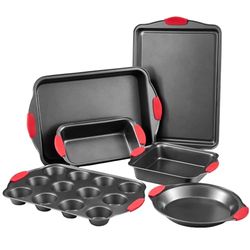VEVOR Moule à pâtisserie, lot de 6, moule à charnière antiadhésif en acier au carbone, plaque et plateau de cuisson empilable avec poignée en silicone, pour cuisson de biscuits, gâteaux, muffins, pain