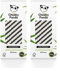 The Cheeky Panda Bamboo Paper Straws | 250 Coloured Drinking Straws with Black Stripes (Pack of 2)